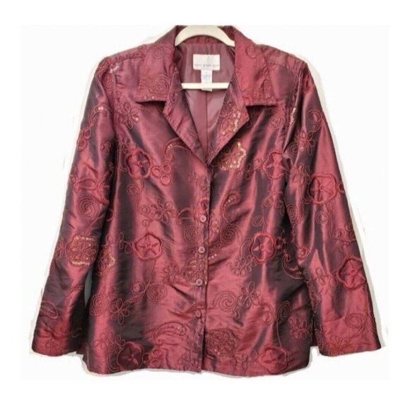Susan Graver Jacket Women's XL Maroon Satin Button Embroidered Sequins NWT - Picture 1 of 7